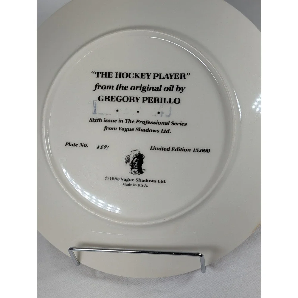 Vague Shadows Ltd The Hockey Player Decorative Plate Gregory Perillo Vintage